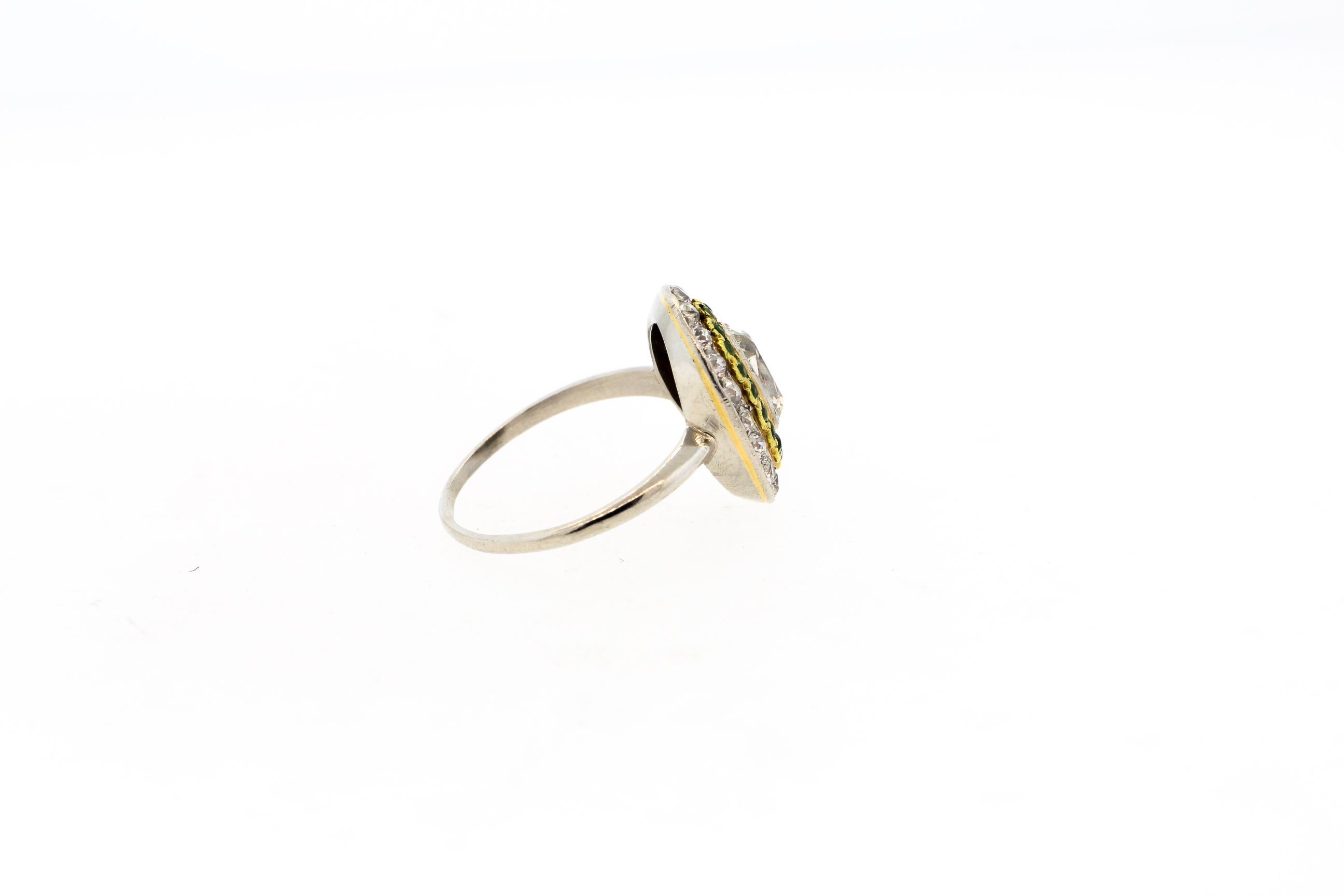 Antique Art Deco Diamond Demantoid Garnet Navette Platinum Ring In Good Condition In New York, NY