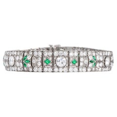 Antique Art Deco Diamond Emerald Filigree Platinum Wide Bracelet