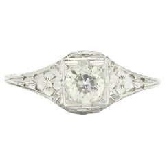 Antique Art Deco Diamond Engagement Ring 1/2 Ct. Old European Filigree Engraved