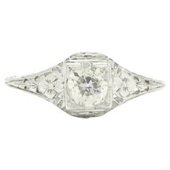 Antiker Art Deco Diamant Verlobungsring 1/2 Ct. Filigrane Gravur, europäisch, gestochen
