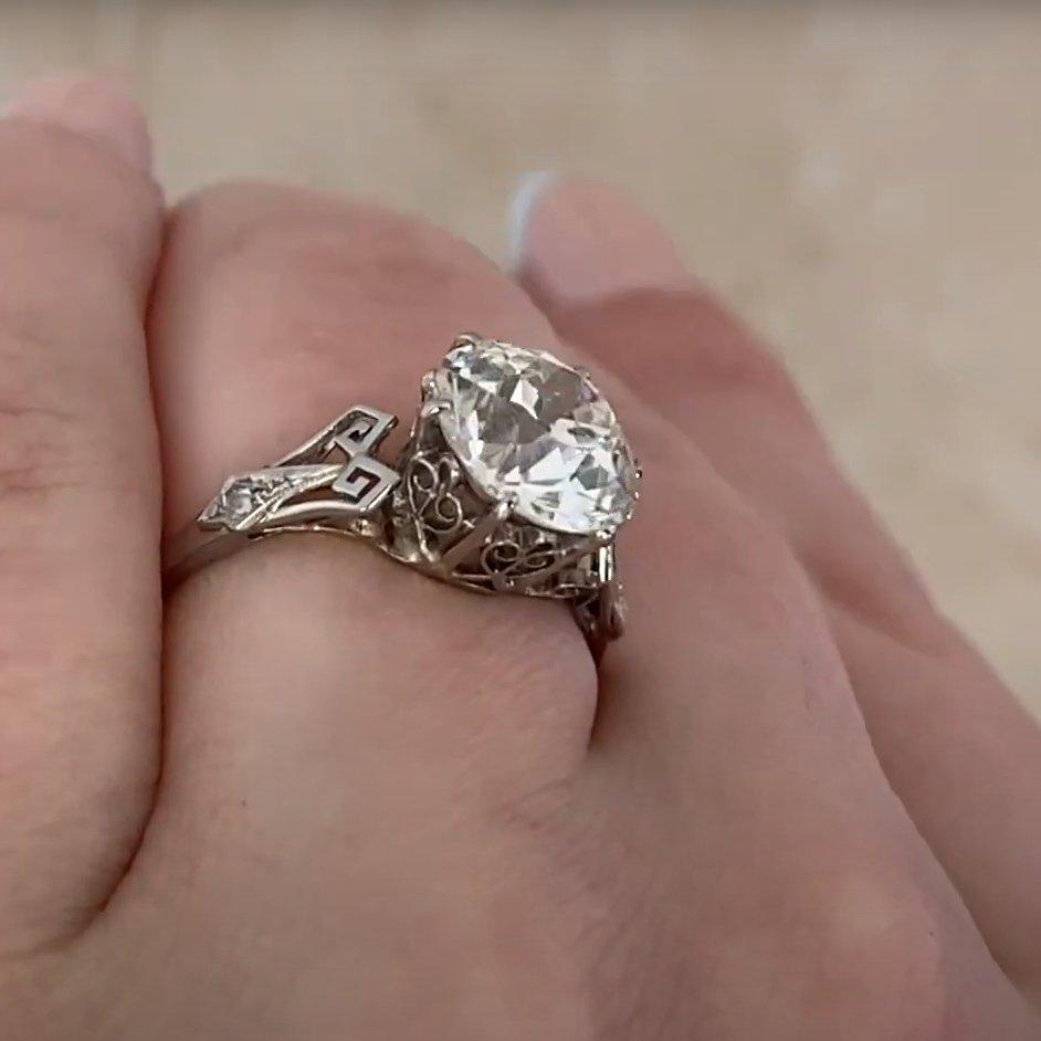 Bague de fiançailles Art déco ancienne avec diamants (environ 3,00 carats, certifiés GIA), platine Excellent état - En vente à New York, NY