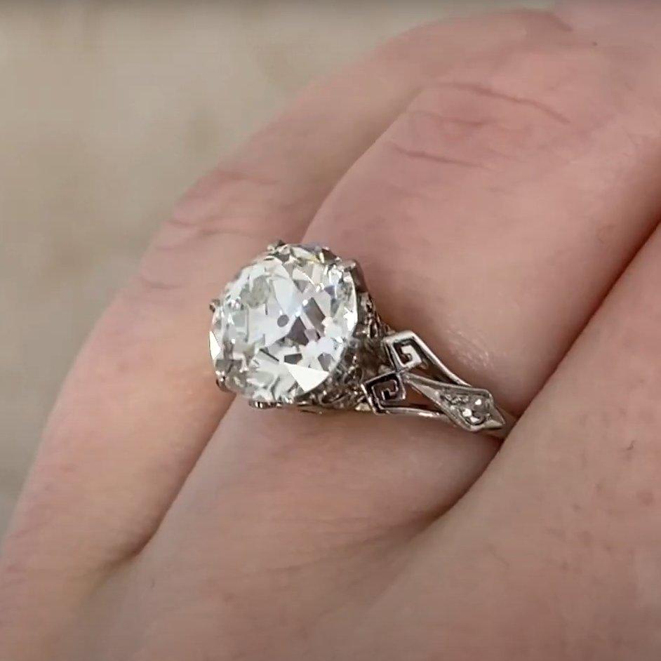 Bague de fiançailles Art déco ancienne avec diamants (environ 3,00 carats, certifiés GIA), platine en vente 1