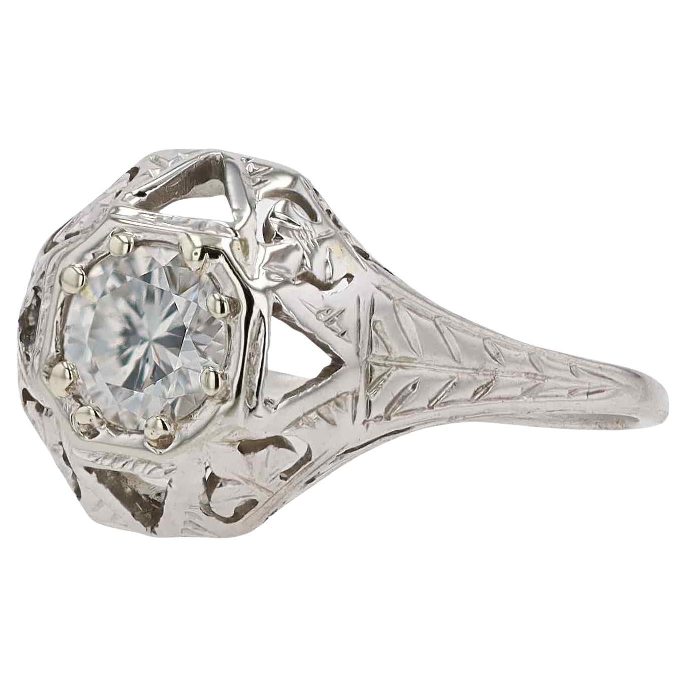 Antique Art Deco Diamond Engraved Engagement Ring For Sale