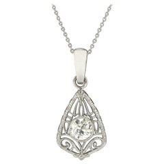 Antique Art Deco Diamond Filigree Pendant Necklace Old European Cut 3/4 Carat