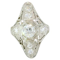 Art Deco Diamond Filigree Ring Antique Platinum & 14K WG ~ 1.18ct Center
