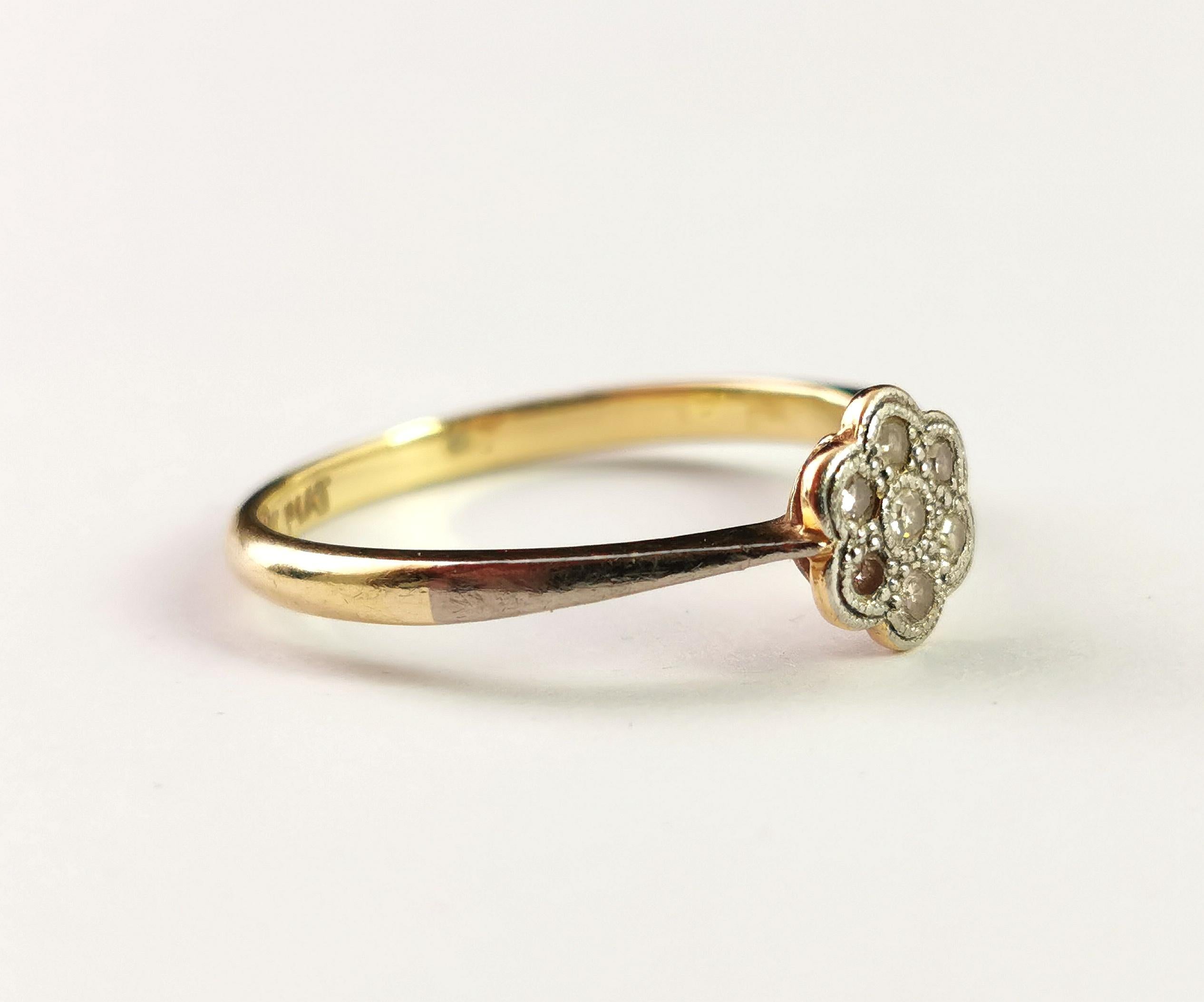 Antique Art Deco diamond flower ring, 18k gold and platinum  7