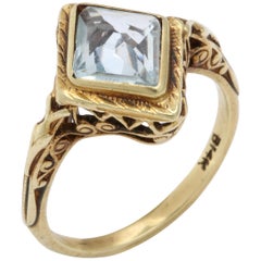 Antique Art Deco Pointed Diamond Cut Aquamarine Ring