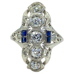 Retro Art Deco 1.5cttw Diamond + Sapphire 18k Gold Shield Cocktail Ring, 1920s