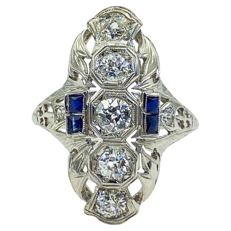 Bague Ancienne Or 18 Carats Avec Diamants, Perles Et Saphirs - Bijou Vintage