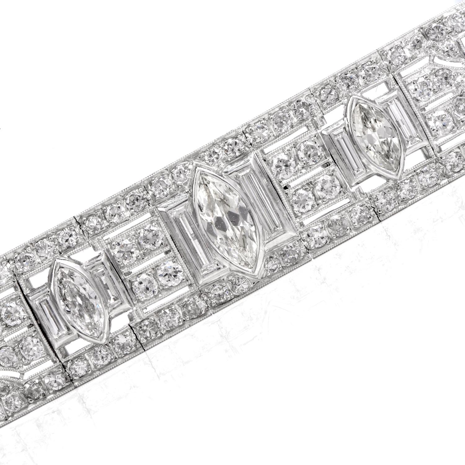 Antique Art Deco Diamond Platinum Bracelet In Good Condition In Miami, FL