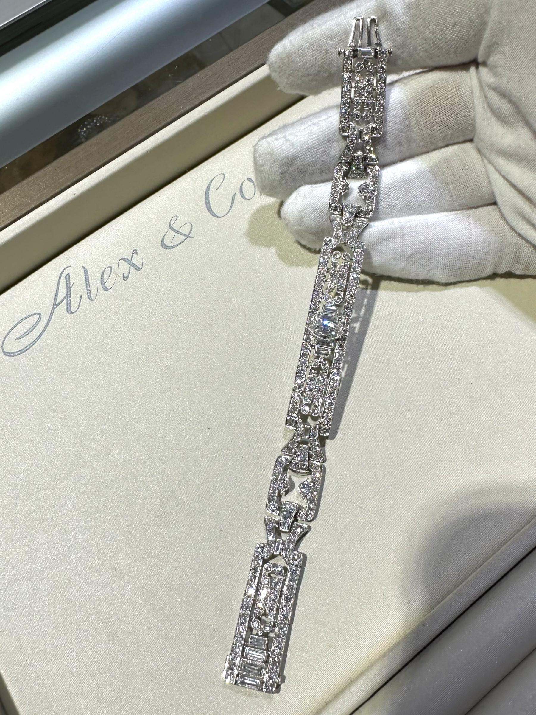 Antique Art Deco Diamond Platinum Bracelet For Sale 4