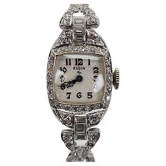 Antique Art Deco Diamond Platinum Elgin Ladies Wrist Watch