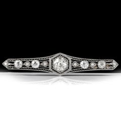 Antique Art Deco Diamond Platinum Filigree Bar Brooch Pin
