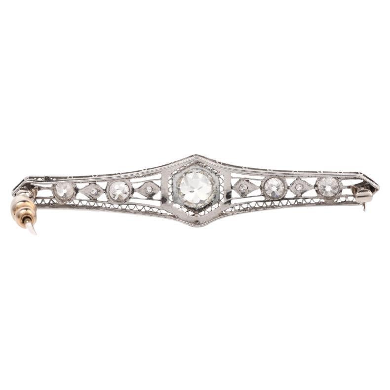 Antique Art Deco Diamond Platinum Filigree Bar Brooch Pin In Excellent Condition For Sale In Miami, FL