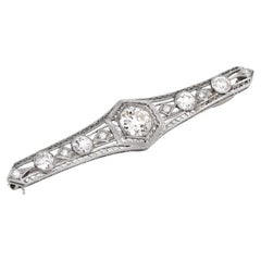 Vintage Art Deco Diamond Platinum Filigree Bar Brooch Pin