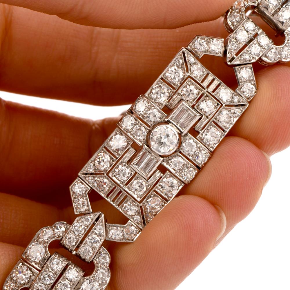 Antique Art Deco Diamond Platinum Filigree Bracelet In Excellent Condition For Sale In Miami, FL