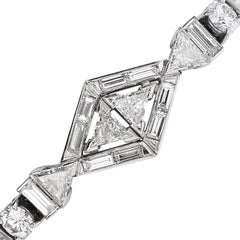 1960sArt Deco Style Diamond Platinum Geometric Line Link Bracelet