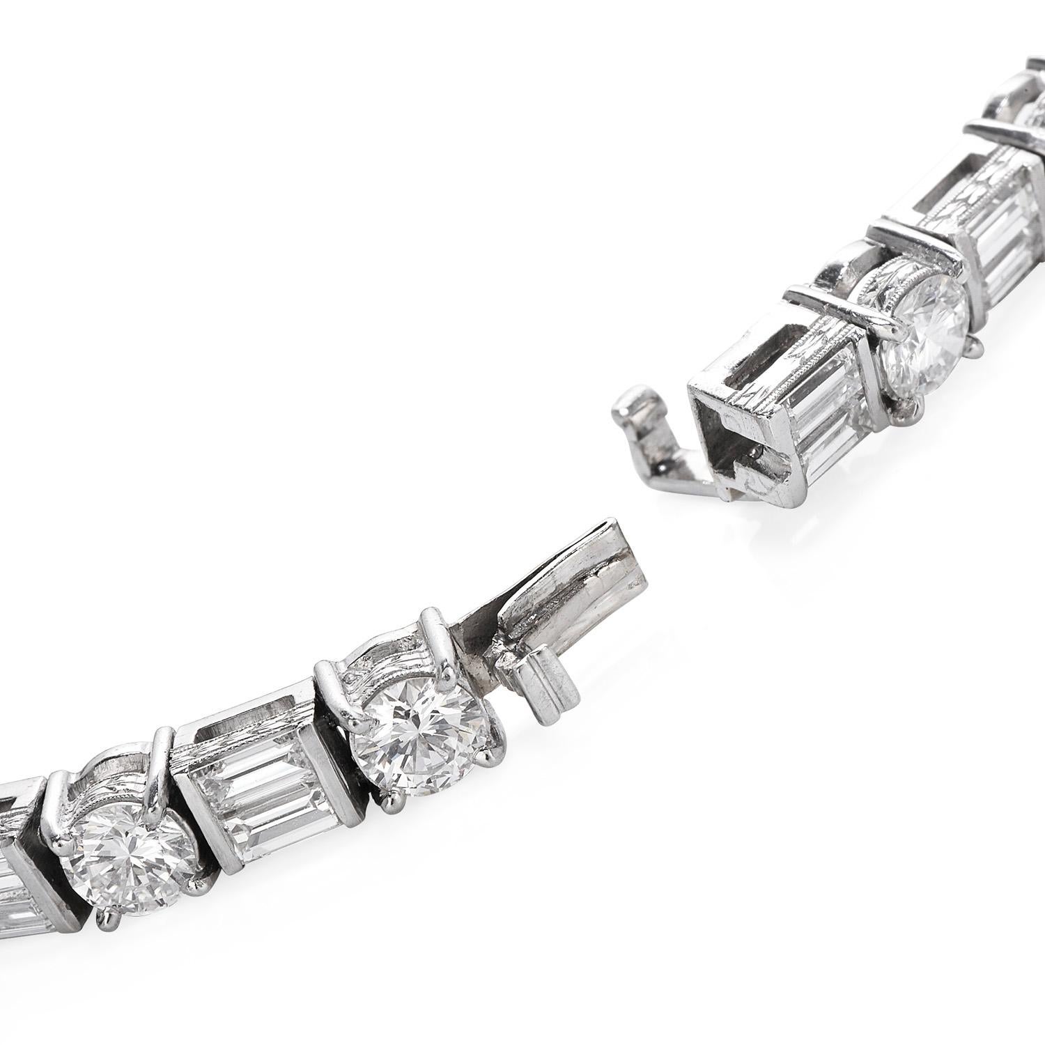 Round Cut Antique Art Deco Style Diamond Platinum Geometric Line Link Bracelet For Sale