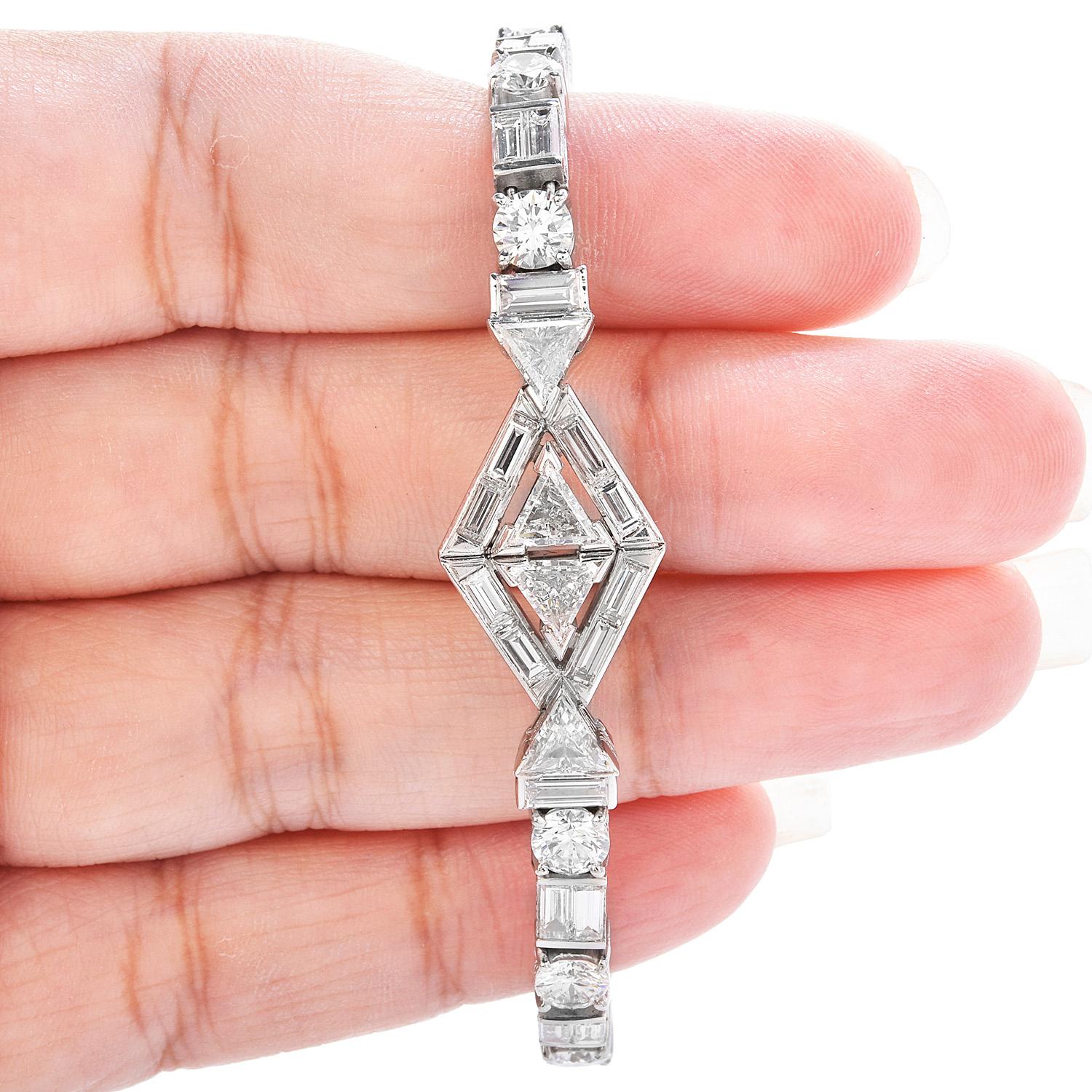 Antikes Art Deco Stil Diamant Platin Geometrische Linie Gliederarmband für Damen oder Herren im Angebot