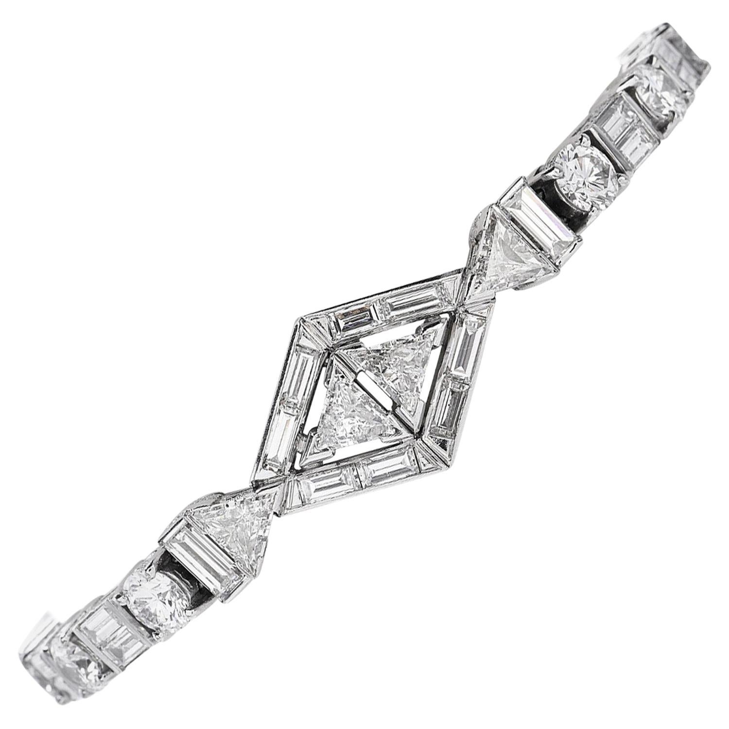 Bracelet à maillons anciens de style Art déco en platine et diamants avec lignes géométriques