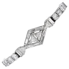 Vintage Art Deco Style Diamond Platinum Geometric Line Link Bracelet