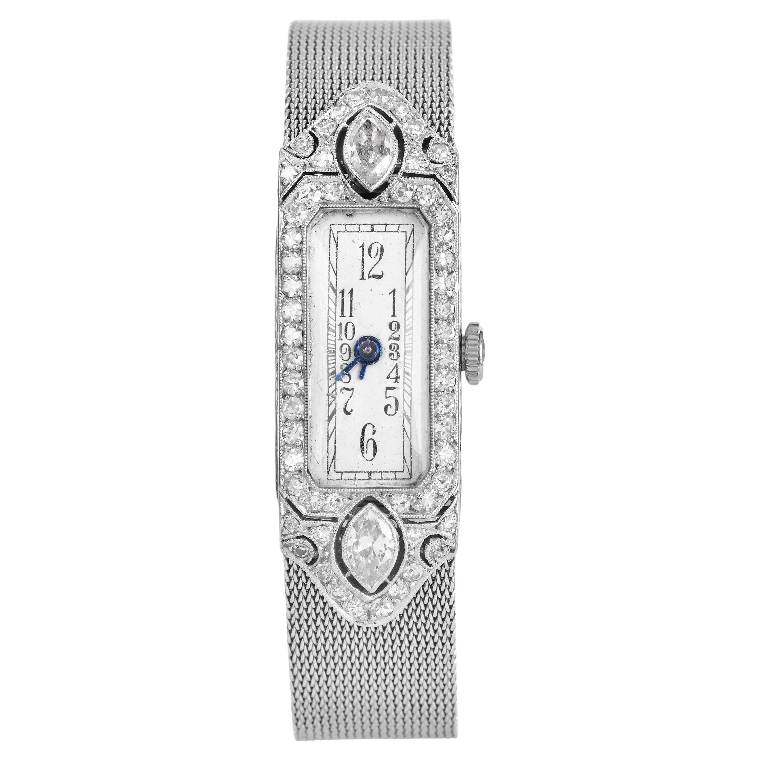 Antique Art Deco Diamond Platinum Ladies Cocktail Watch For Sale