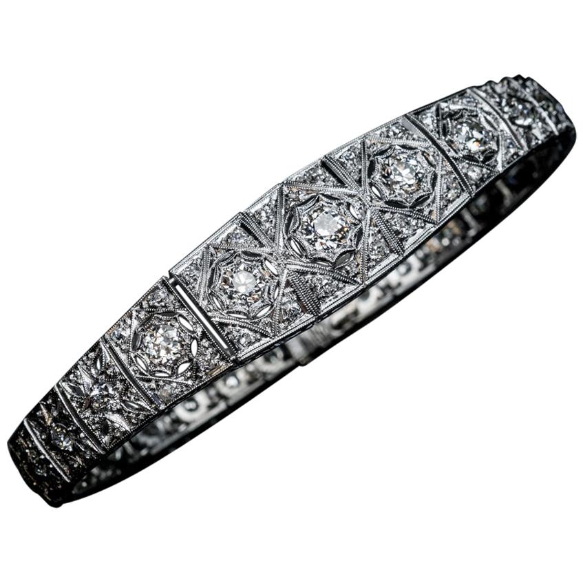 Antique Art Deco Diamond Platinum Openwork Bracelet For Sale