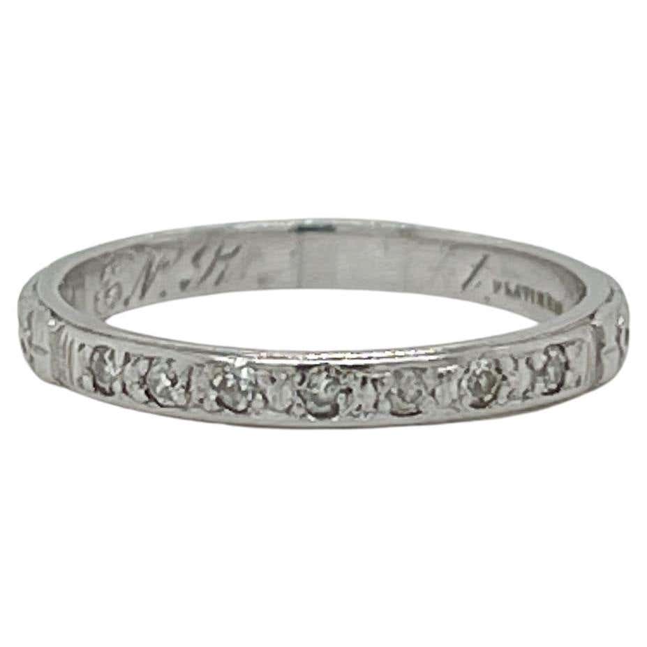 Antique Art Deco Platinum Blossom Engraved Wedding Band For Sale at 1stDibs