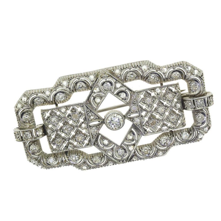 Art Deco Style Diamond Platinum Pendant, Brooch In Good Condition For Sale In Miami, FL