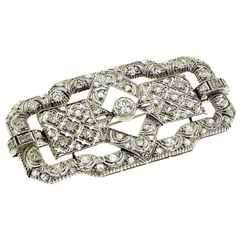 Art Deco Style Diamond Platinum Pendant, Brooch For Sale