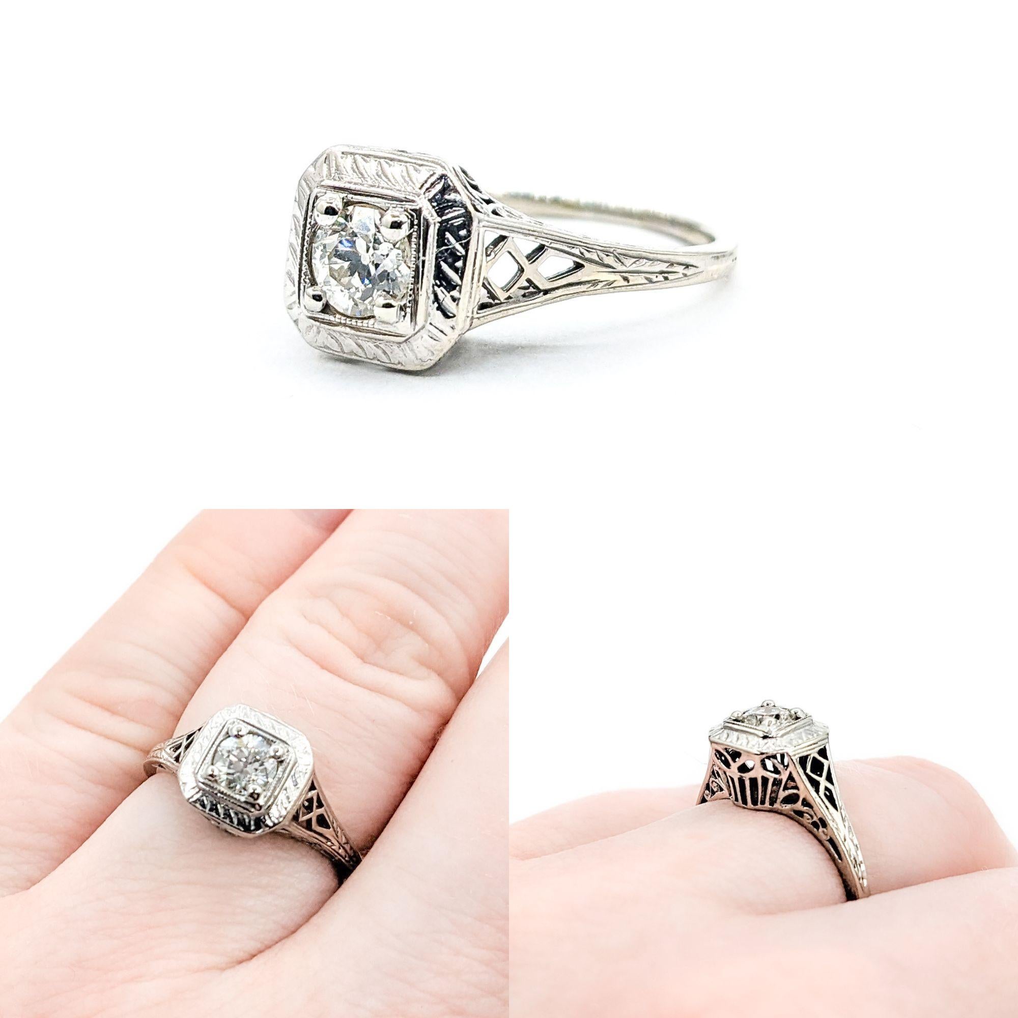 Antique Art Deco Diamond Ring In White Gold


Presenting a stunning Antique Art Deco Ring meticulously crafted in 14kt White Gold. This ring showcases a captivating .33ct Old European Diamond as its centerpiece, set against a backdrop of intricate