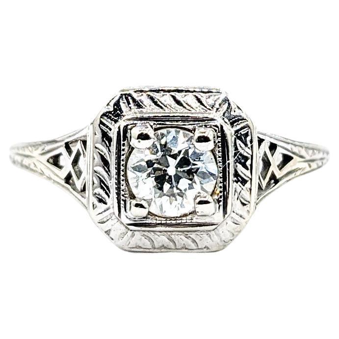 Antique Art Deco Diamond Ring In White Gold For Sale