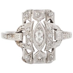 Antique Art Deco Diamond Ring Platinum Square Embossed Cocktail Vintage