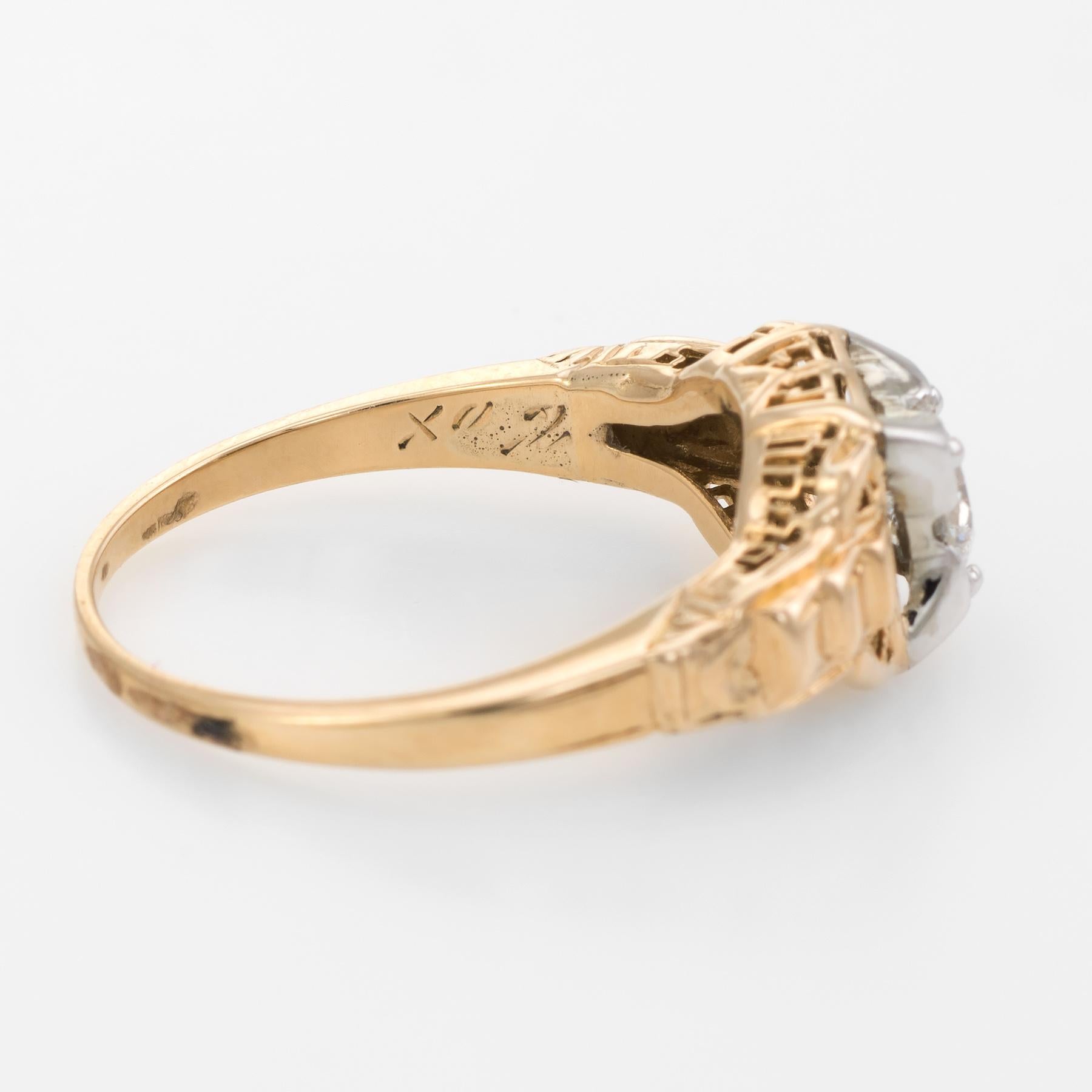 Antique Art Deco Diamond Ring Vintage 14 Karat Two-Tone Gold Fine Jewelry 2
