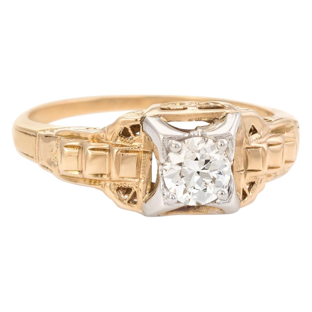 Antique Art Deco Diamond Ring Vintage 14 Karat Two-Tone Gold Fine Jewelry