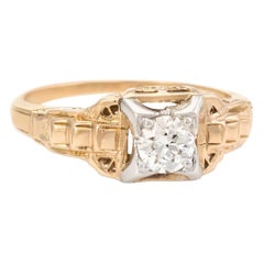 Antique Art Deco Diamond Ring Vintage 14 Karat Two-Tone Gold Fine Jewelry
