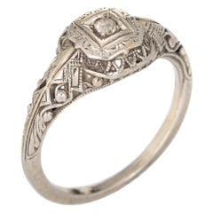 Antique Art Deco Diamond Ring Vintage 18k Gold Filigree Jewelry Old Mine Cut 6