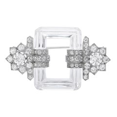 Antique Art Deco Diamond Rock Crystal Platinum Large Brooch Pin