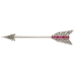 Antique Art Deco Diamond Ruby Arrow Brooch