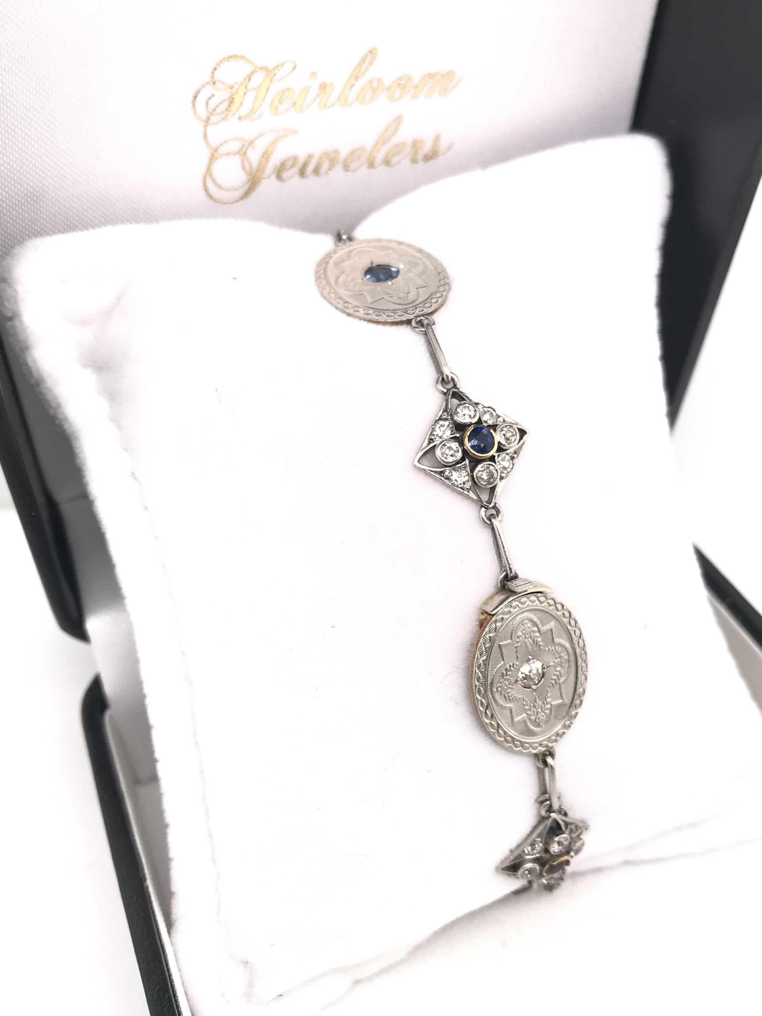Antique Art Deco Diamond Sapphire and Ruby Charm Bracelet 5
