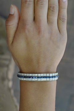 Antique Art Deco Diamond Sapphire Bracelet Over 8 Carat 3-Row Straight Line