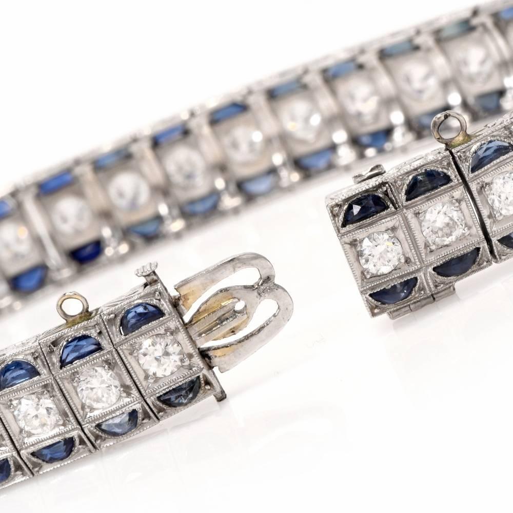 Women's Antique Art Deco Diamond Sapphire Platinum Bracelet