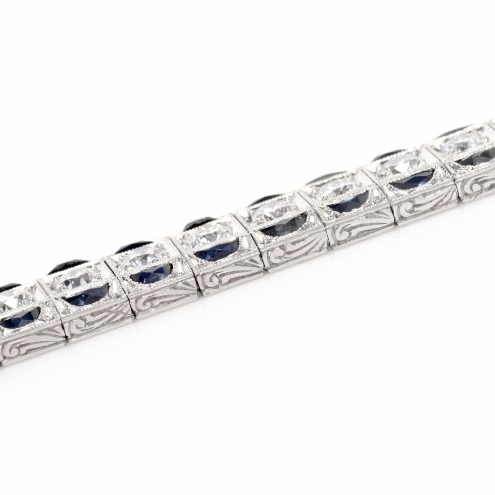 Antique Art Deco Diamond Sapphire Platinum Bracelet 1