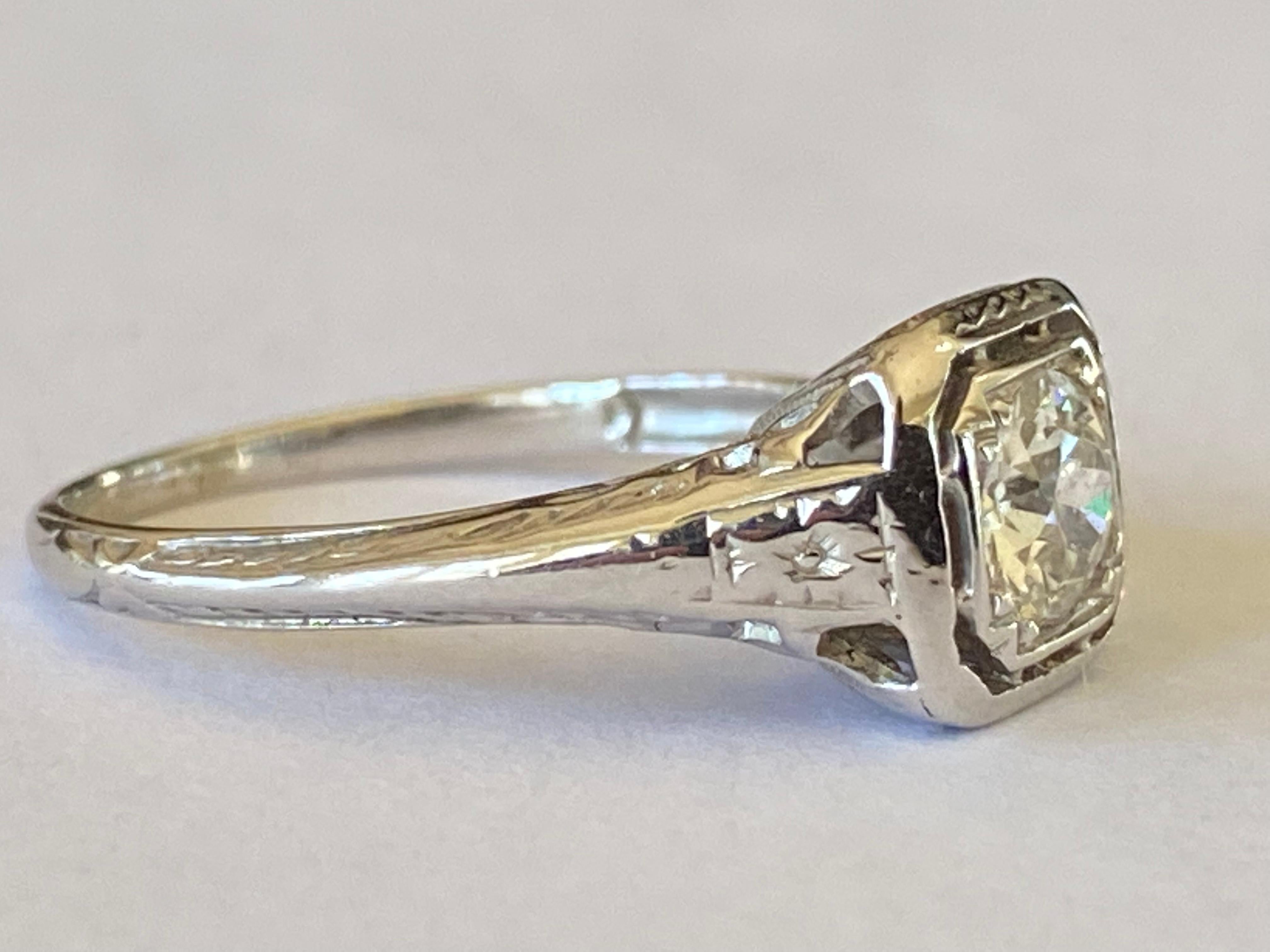 Old European Cut Antique Art Deco Diamond Solitaire and Filigree Ring  For Sale