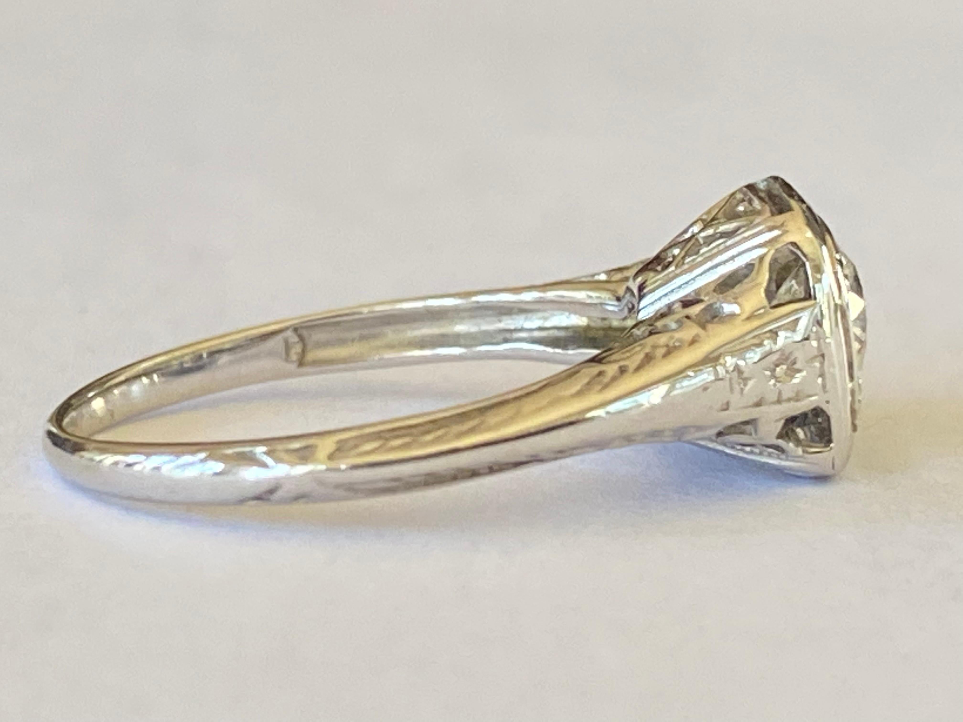 Antique Art Deco Diamond Solitaire and Filigree Ring  In Good Condition For Sale In Denver, CO