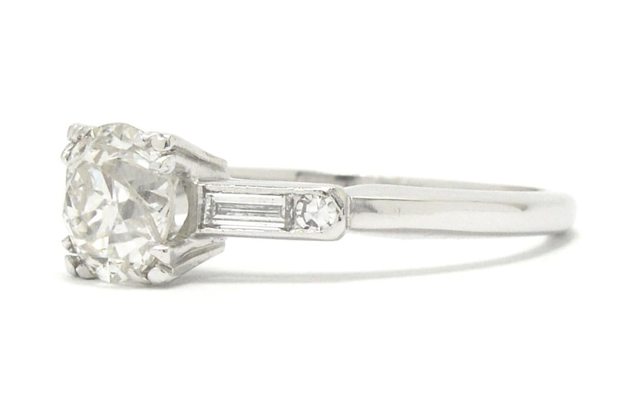 Women's Antique Art Deco Diamond Solitaire Engagement Ring 1.31 Carat Old European Round