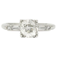 Antique Art Deco Diamond Solitaire Engagement Ring 1.31 Carat Old European Round