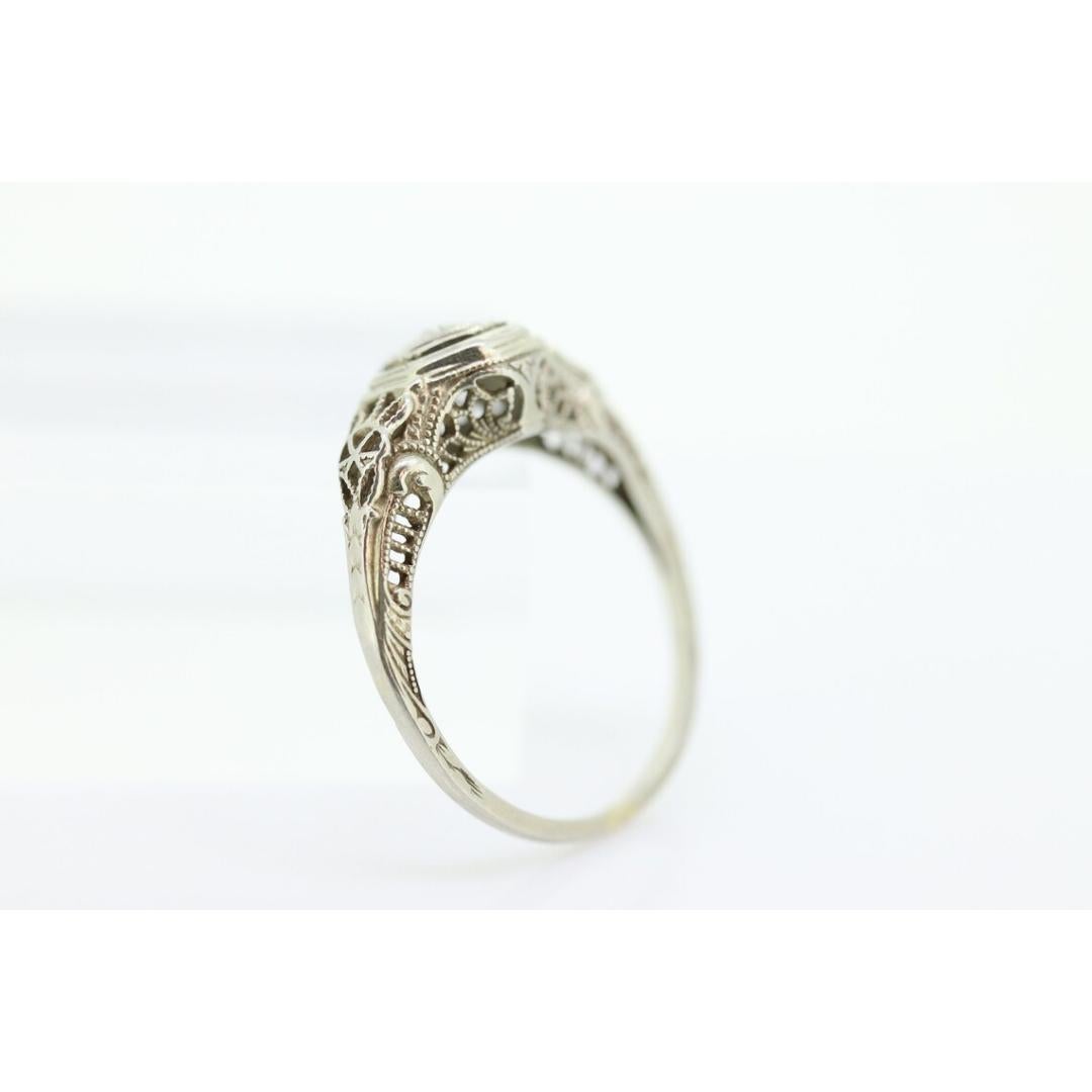 Antiker Art Deco Diamant Solitär-Ring. 18k Weißgold quadratisch gefasster Diamant 1