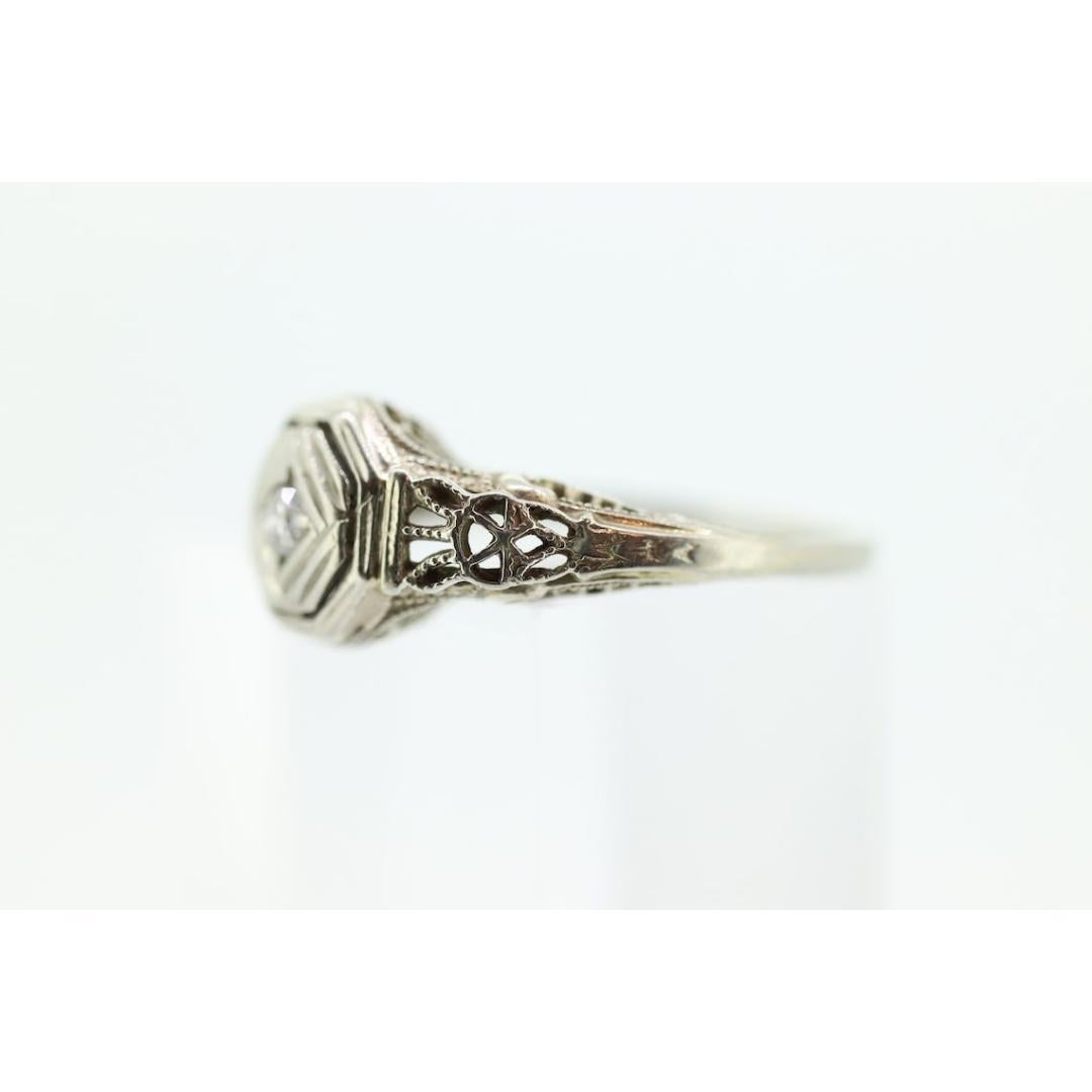 Antiker Art Deco Diamant Solitär-Ring. 18k Weißgold quadratisch gefasster Diamant 2
