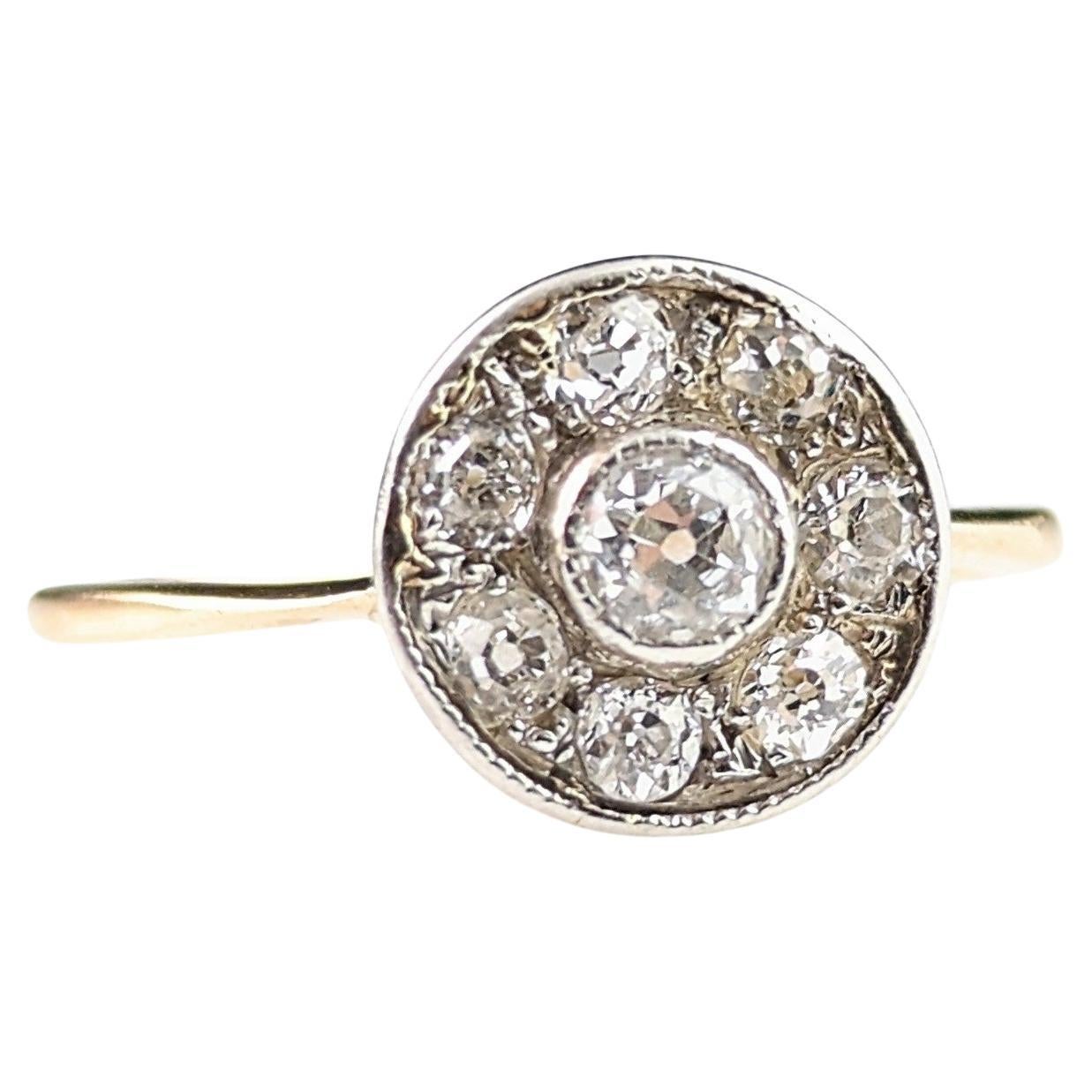 Antique Art Deco Diamond target ring, 18k gold, Engagement rings 
